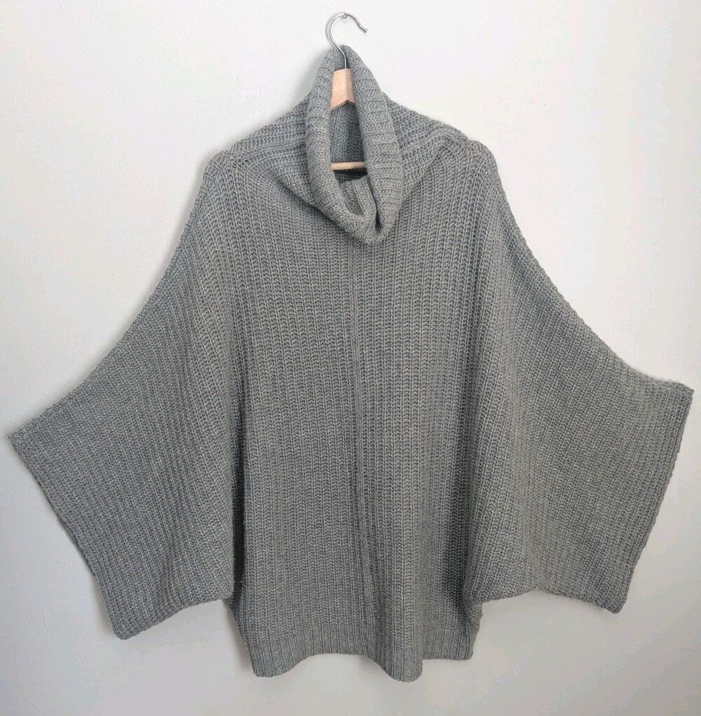 Ralph Lauren Gray Wool Cashmere Sweater Funnel Neck Turtleneck Slouchy Batwing L